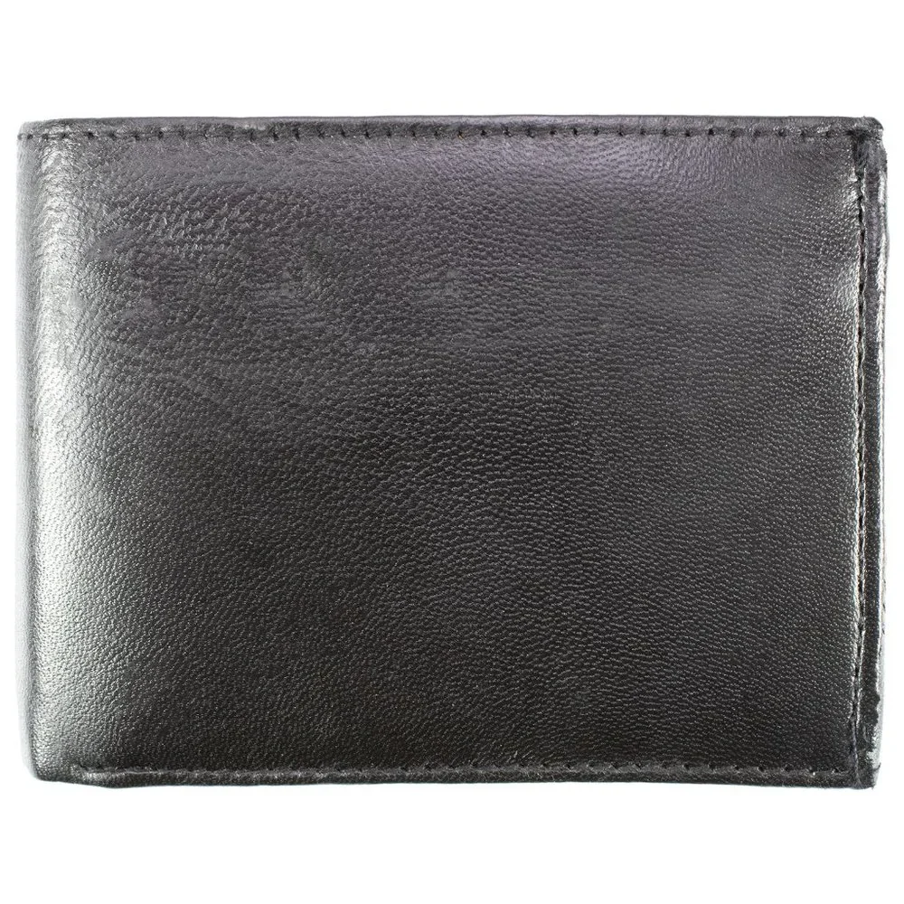Leather Mens Wallet in Lambskin Leather, Black, Bifold Wallet